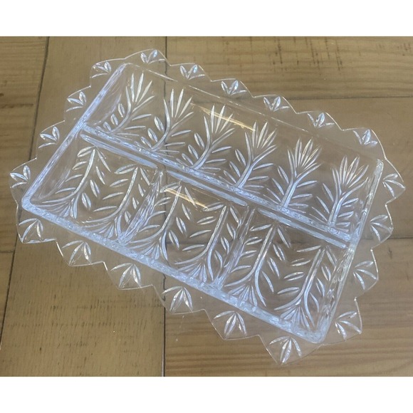 Relish Serving Tray Fifth Avenue Dish Plate 4 Section 24% Lead Crystal 12" X 9" - Picture 1 of 6